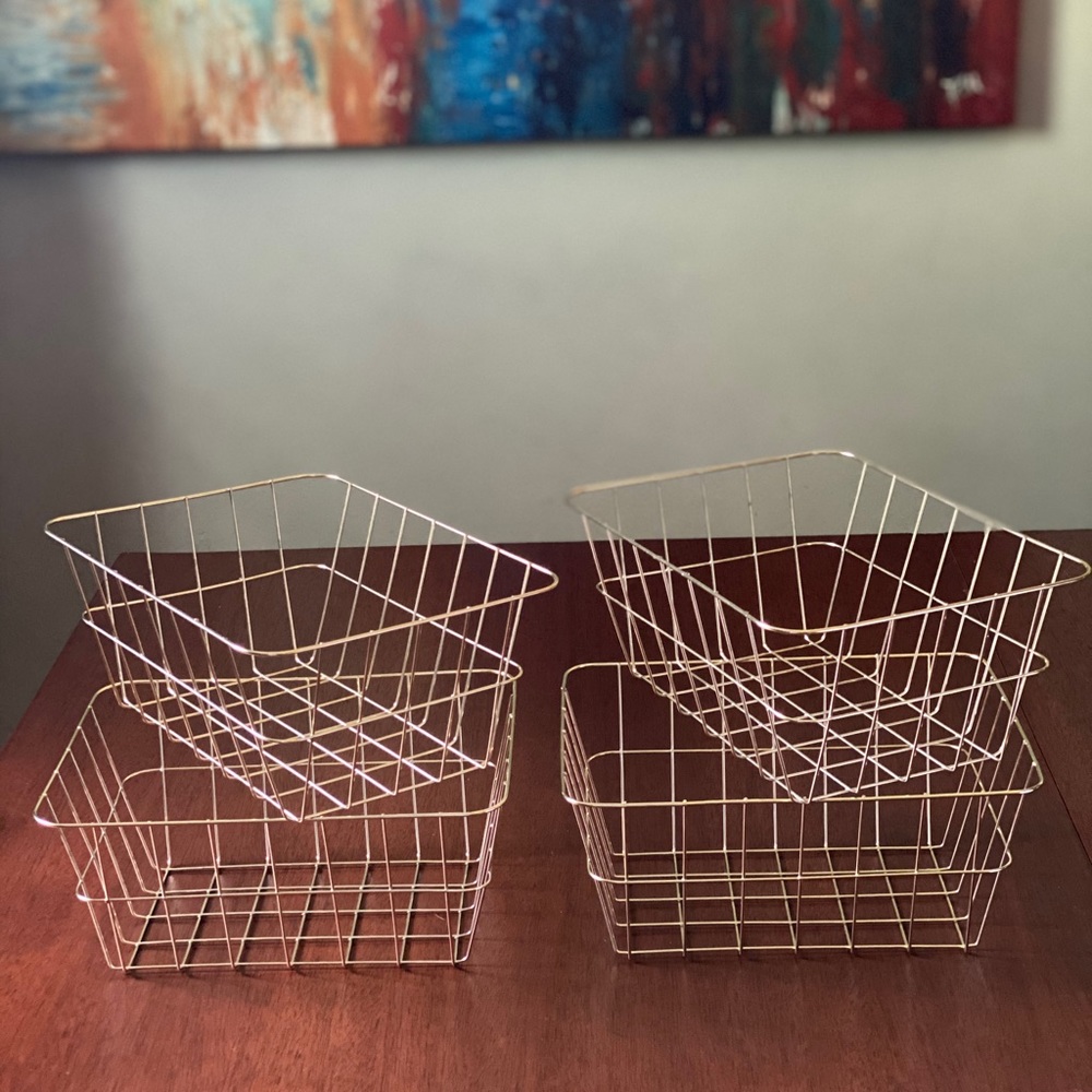 💫 4 Gold Wire Storage Baskets - Rectangular - Qty 4